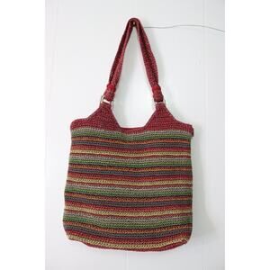 The Saks Bag Fabric Multicolor Crochet Stripe Zip Closure (18)